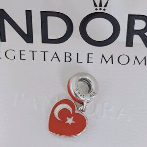 Pandora Turkey Heart Flag Dangle Charm Bracelet Pendant S925 Silver with box